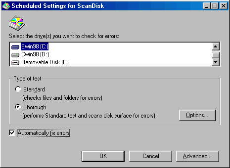 Scheduled scandisk in Microsoft Windows