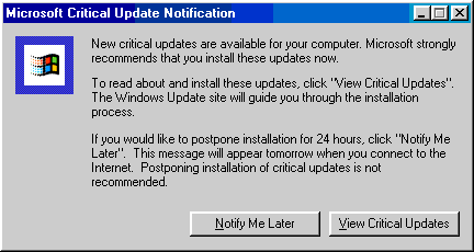 Microsoft critical update notification