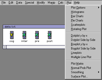 Plot menu in datadesk