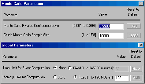 Parameters for exact test